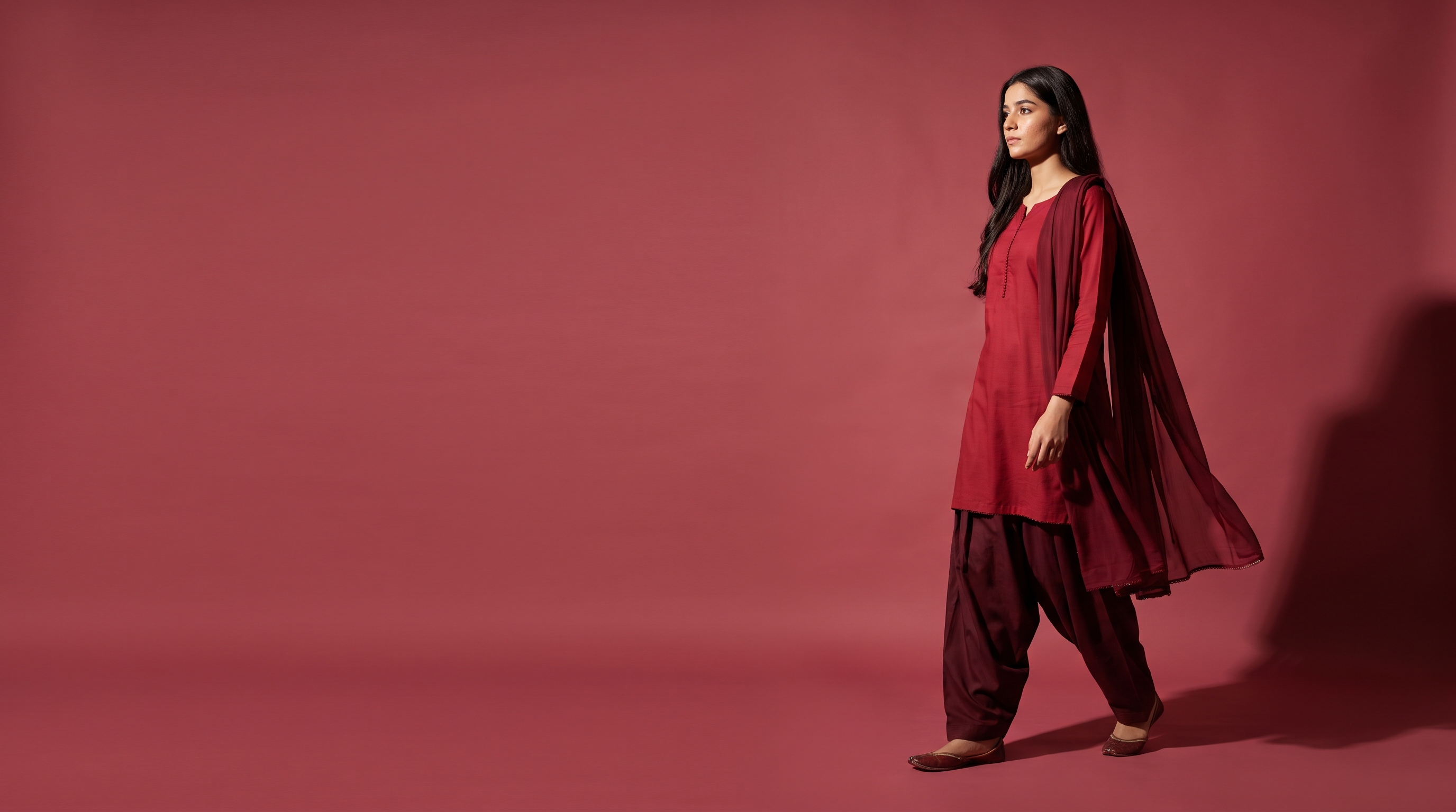 Maroon farshi shalwar set, full length